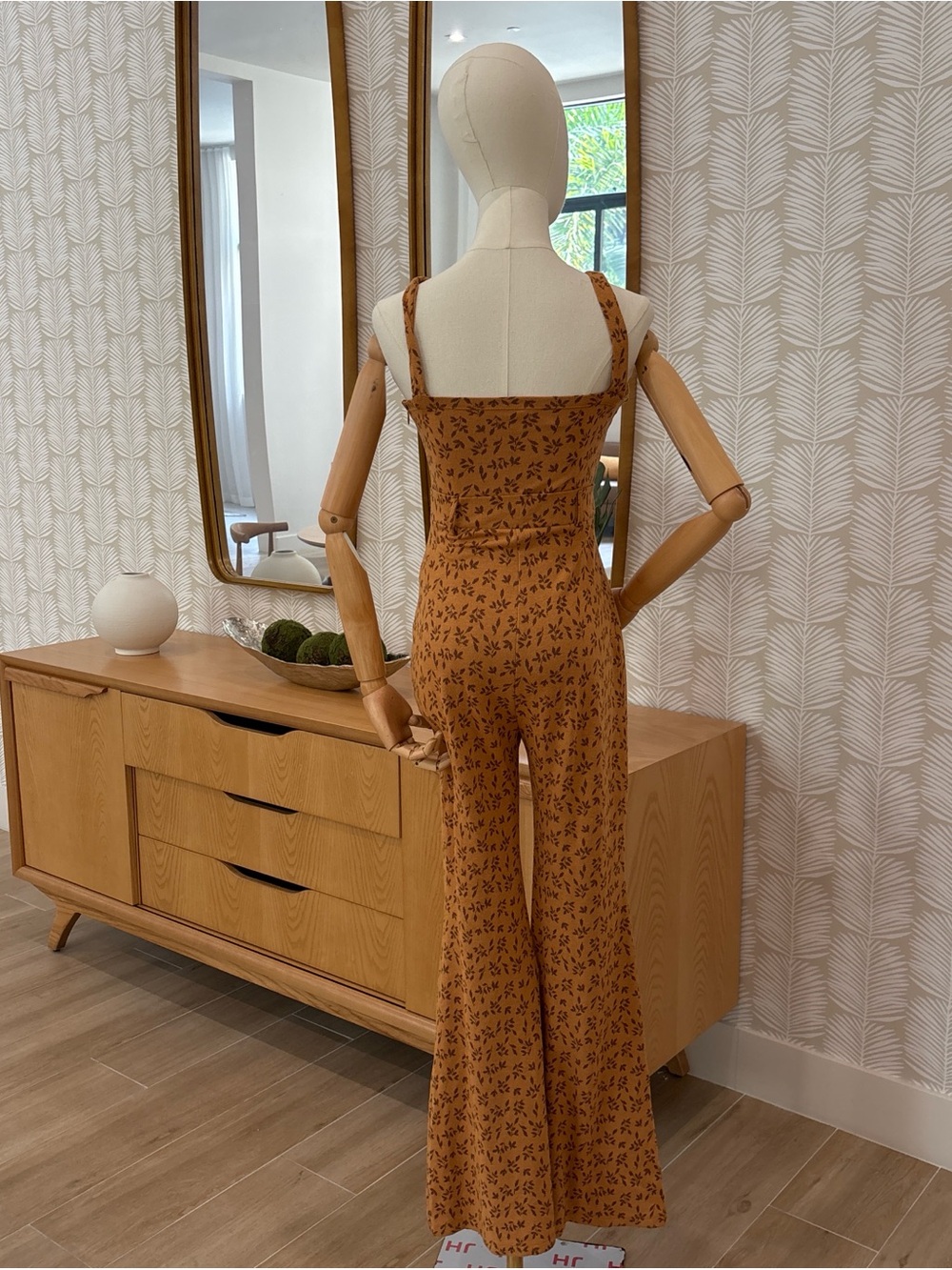 Free People Rust Floral Button-Front Wide-Leg Jumpsuit - Picture 2 of 7